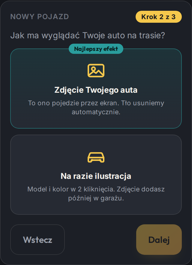 Wybór źródła wyglądu auta: gotowa sylwetka albo zdjęcie