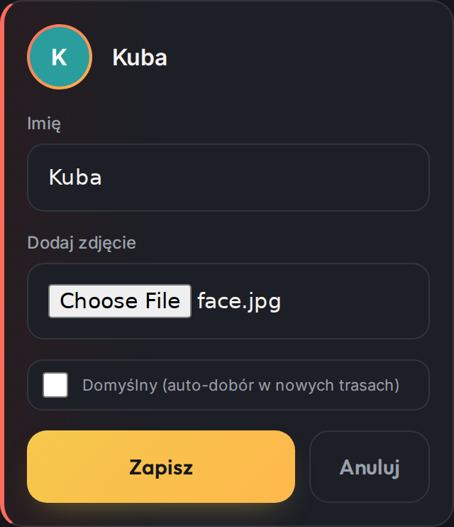 Edycja pasażera ze zdjęciem twarzy i podglądem awatara