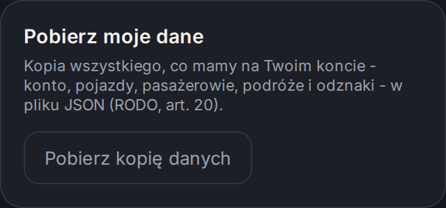 Sekcja profilu z pobraniem kopii danych